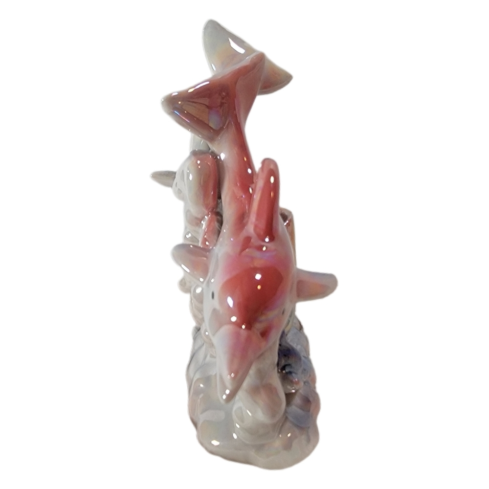 Dolphins and Coral Reefs L6"x5 1/2"Hx2" 1/2"W. Iridescent Ceramic Figurine - Picture 6 of 8